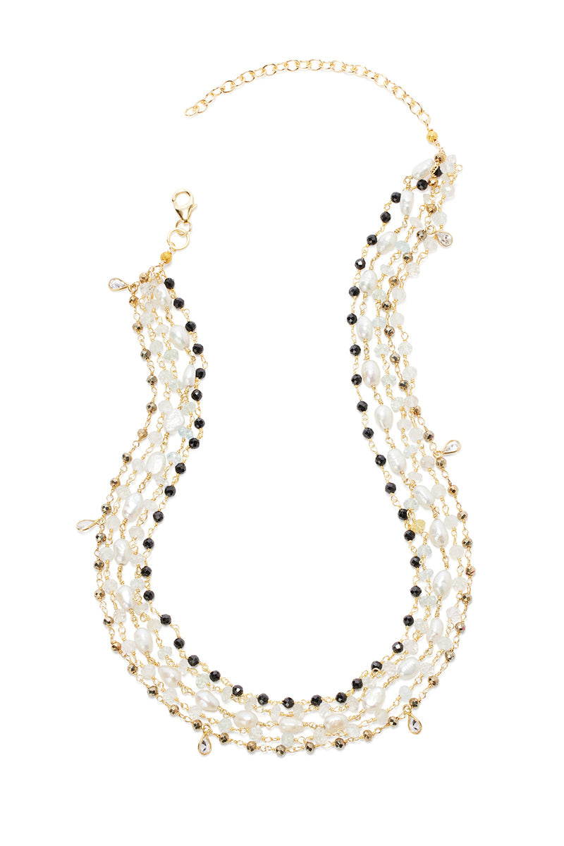 Sierra Black spinel Pearl Layered Briollette Necklace