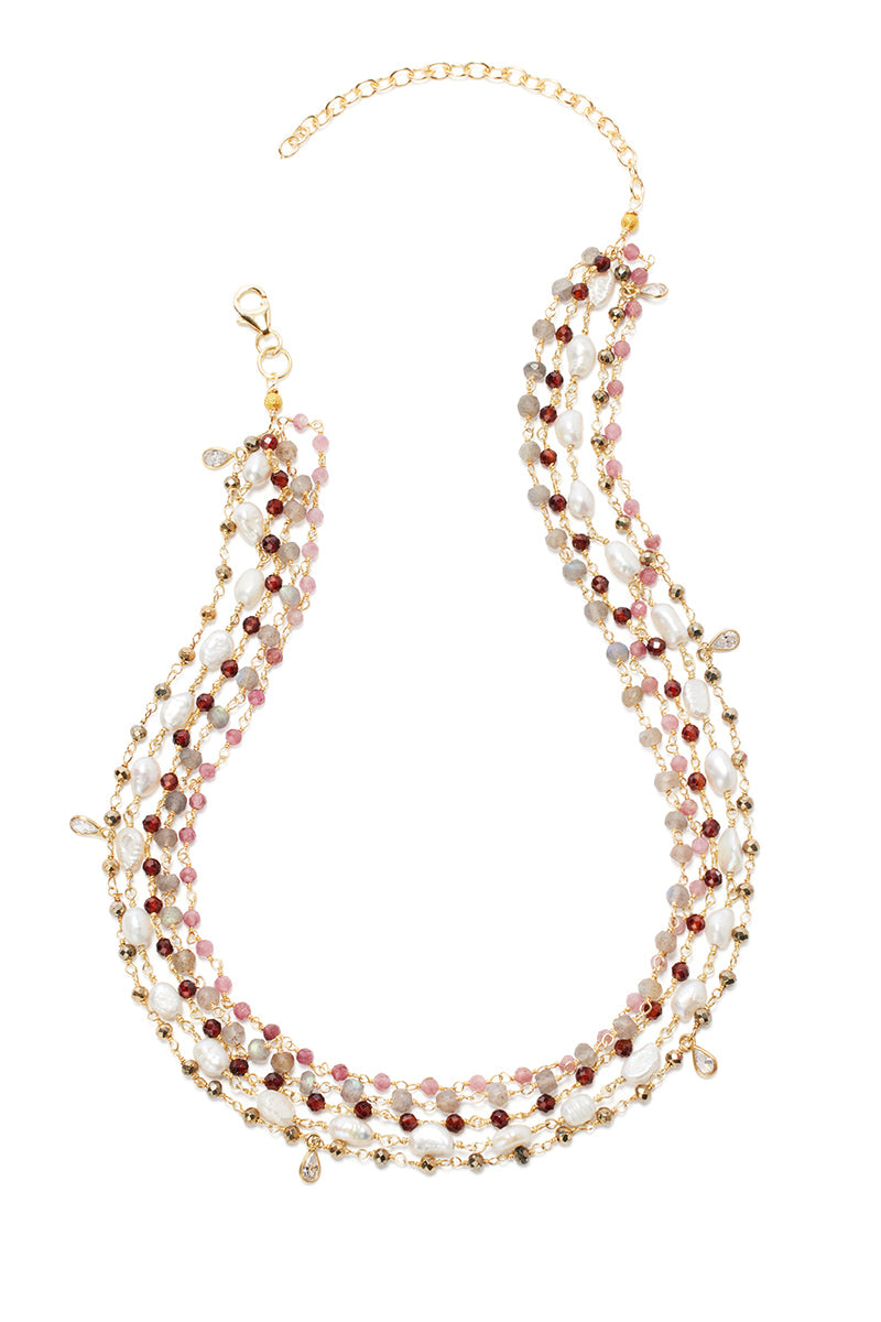 Sierra Garnet Pearl Layered Briollette Necklace